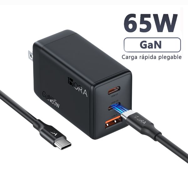 Imagen de Cargador 3 Puertos 65W Marca 1HORA 